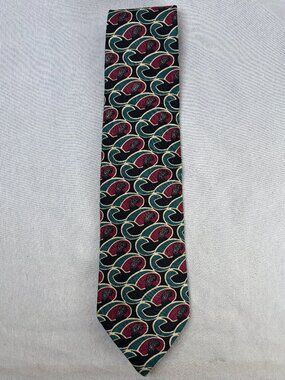Valentino Silk Tie Black Teal Maroon Swirl Deco